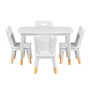 English Elm Gray Two-tone Solid Wood Kids Activity Table Set Four Chairs Playroom Furniture White B011P463888