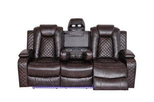 English Elm Violetglow Reclining Sofa with Led Lighting Wireless Charging and Bluetooth Speakers Brown B2730S00033