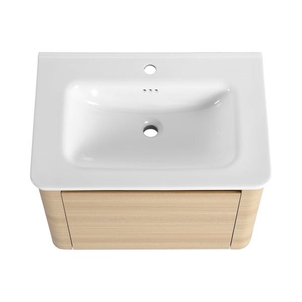 English Elm 28'' Wall-Mounted Bathroom Vanity with Ceramic Sink, Soft-Close Door, Plywood Durability & Space-Saving Design Ameican White Oak W999P317926