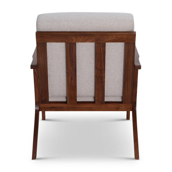 English Elm Midcentury Solid Wood Accent Chair Sand Fabric Upholstered, Walnut Legs, High-Density Foam Comfort B353P346385