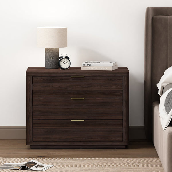 English Elm Evelyn 32" Brown Nightstand - Modern 3-Drawer Design For Stylish Bedroom Storage & Organization B365P398537