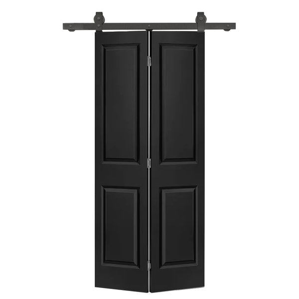 English Elm 24 in Primed Mdf Bi-fold Barn Door with Raised 6-panel Profile and Sliding Hardware Black B2763P491042