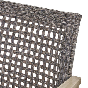 English Elm Christopher Knight Home® - HAMPTON Grey+Black Wood & Wicker Club Chairs Set of 2 — Handcrafted Acacia Frame, Mixed Black Wicker, Cozy 60397.00WTCLMBLK
