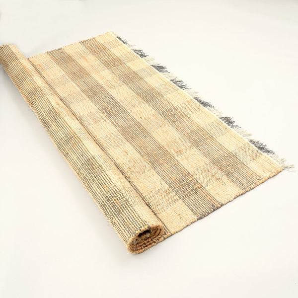 English Elm Area Jute Cotton Flatweave Rug Handwoven Gray Plaid for Living Room or Entryway B346P321260