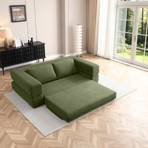 English Elm 81'' Corduroy Floor Sofa Convertible Loveseat Futon Sleeper with Foam Fill and Pillows Green W1117P459731