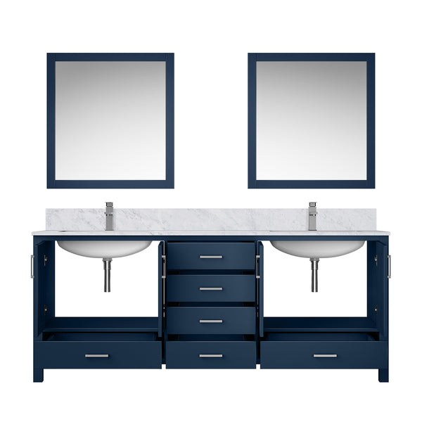 English Elm Navy Double Bath Vanity 80" W x 22" D with Carrara Marble Top, Chrome Faucet Set, 30" Mirrors, Durable Surface B2731S01060