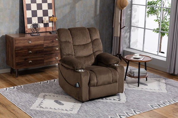 English Elm Ultra Wide Velvet Swivel Lounge Chair with Massage Heating and Powered Lift Assist Brown W547P425984
