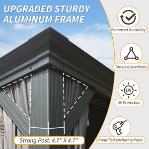 English Elm 10' X 14' Hardtop Gazebo - Durable Aluminum Frame With Steel Roof, Curtains & Netting For Year-Round Use W1859S00161