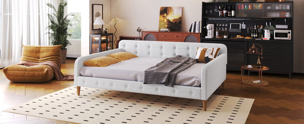 English Elm Full Size Linen Tufted Daybed with Pine Frame for Living or Guest Room Beige DL001825AAK-1