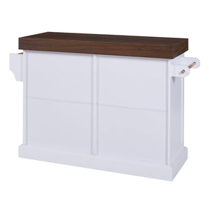 English Elm K&k Rolling Kitchen Island with Walnut Grain Countertop Drawers and Spice Rack White N707S000025W