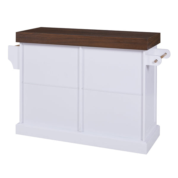 English Elm K&k Rolling Kitchen Island with Walnut Grain Countertop Drawers and Spice Rack White N707S000025W