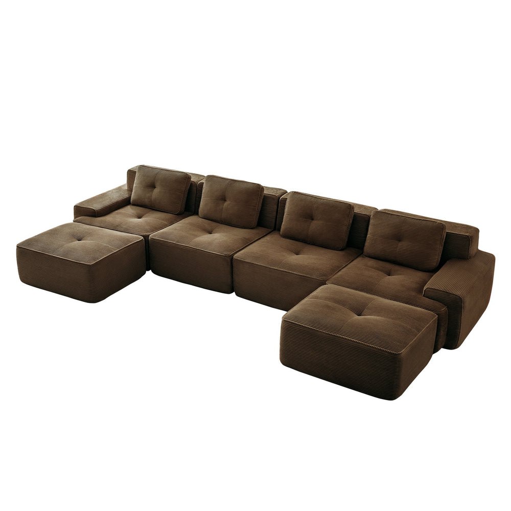 English Elm 153" Modern U-Shaped Modular Sectional Sofa - Luxurious Corduroy, Ergonomic Comfort, No Assembly Needed! W714S01509