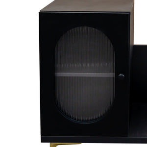 English Elm Wood Extendable TV Stand with Retractable Cabinet and Ample Storage for Living Room Media Centers Black W331S00178