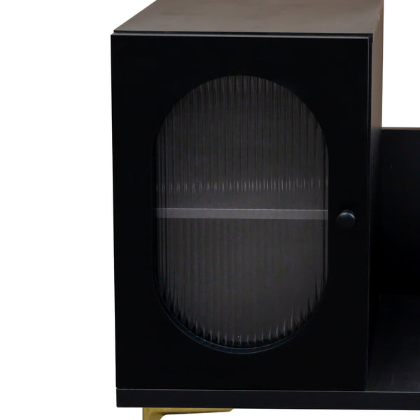 English Elm Wood Extendable TV Stand with Retractable Cabinet and Ample Storage for Living Room Media Centers Black W331S00178