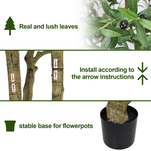 English Elm 8ft Artificial Olive Tree with Natural Wood Trunk Faux Fruit and Lifelike Foliage W2945P458768