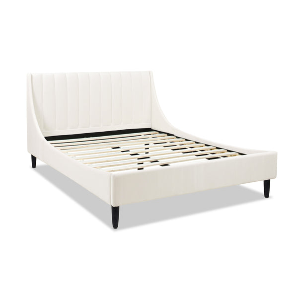 English Elm Jennifer Taylor Home - Aspen Vertical Tufted Platform Bed Set, Queen Size In Cloud White Velvet – Handmade Comfort & Style B2719P238513