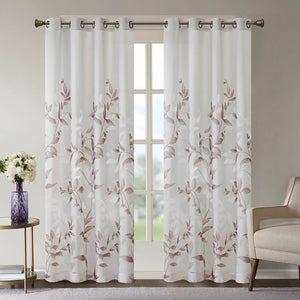 JLA Home Madison Park - Burnout Cecily Botanical Curtain Panel with OEKO-TEX Cert, Polished Silver Grommets, Semi-Sheer Drapery (52x84) Mauve MP40-7911