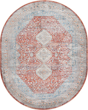Unique Loom Newport Rosecliff Machine Made Border Rug Red, Light Blue/Ivory/Beige/Blue 7' 10" x 10' 2"