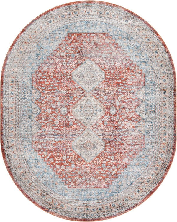 Unique Loom Newport Rosecliff Machine Made Border Rug Red, Light Blue/Ivory/Beige/Blue 7' 10" x 10' 2"