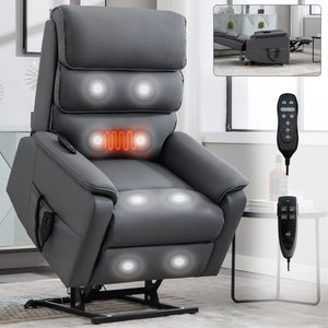 English Elm Dual Motor Power Lift Recliner with Massage Heat and 180 Degree Brown Lounge Chair Grey W1803S00062
