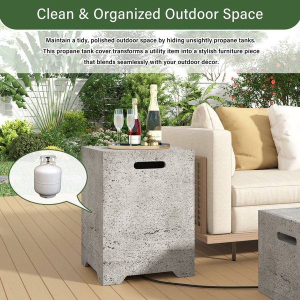 English Elm U_style Rectangular Outdoor Propane Fire Pit Mgo Set with Tank Cover Table Black,Light Gray WY000498AAB