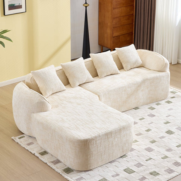 English Elm Beige Chenille L-shaped Sectional Sofa with Chaise Deep Seating and Curved Armrests Beige W3612S00017