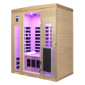 English Elm Low Emf Three-Person Far Infrared Sauna - Premium Hemlock, Smart Controls, Bluetooth Audio & Mood Lighting W1149S00014