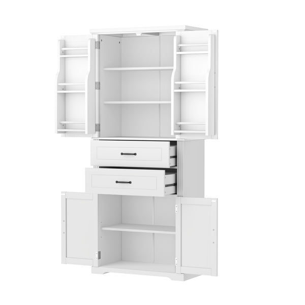 English Elm [video] Floor to Ceiling Matte Storage Cabinet with Drawers Shelves and Adjustable Interior White N759P407762K