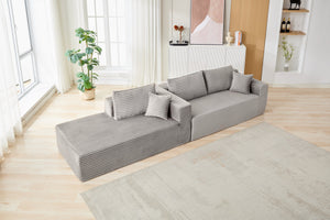 English Elm Compression Modular Sectional Sofa With Deep Chaise – Cozy Grey Corduroy L-Shaped Couch For Small Spaces W3723S00004