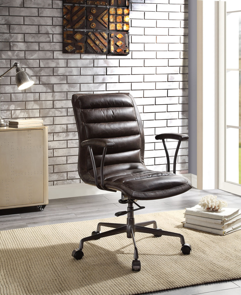 English Elm Distress Chocolate Swivel Office Chair - Ergonomic Comfort, Durable Leather, Adjustable Height & Mobility B062P215477