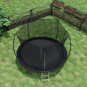 English Elm 12ft Trampoline Curved Pole Enclosure Net Galvanized Steel Frame Kids Adults Ladder W285P233603