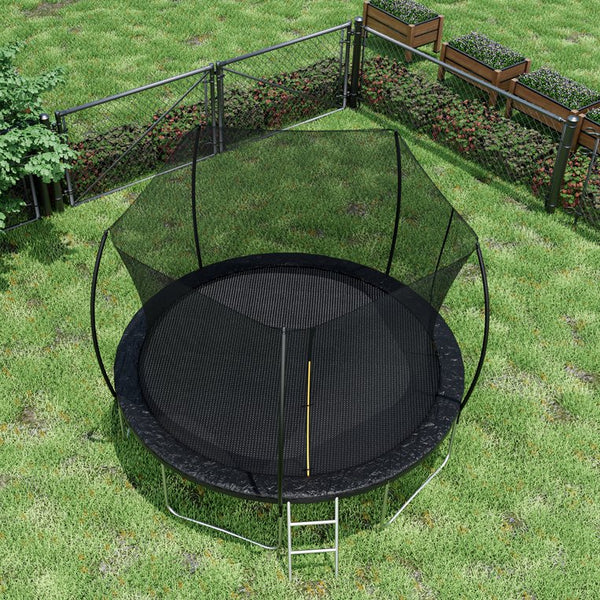 English Elm 12ft Trampoline Curved Pole Enclosure Net Galvanized Steel Frame Kids Adults Ladder W285P233603