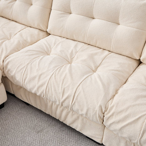 English Elm Modular Cloud Sectional Sofa Flannelette Upholstered Deep Seat with Plush Round Armrests Beige W2120S00045