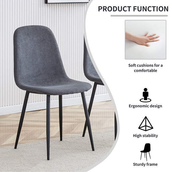 English Elm A Set of 4 Linen Upholstered Dining Chairs with Matte Black Legs for Modern Kitchens W1151P416513