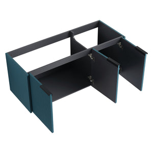 English Elm 48" Floating Bathroom Vanity with Wavy Panels, 3 Soft-Close Doors, Plywood Build & Dual Handles Lake Blue W999P251810