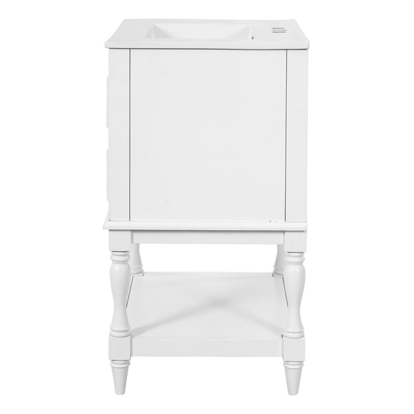 English Elm 24'' Retro Bathroom Vanity Mdf Cabinet with Ceramic Sink Open Shelf and 2 Drawers White N710P405414K