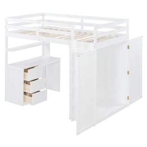 English Elm Twin Loft Bed with Built-in Desk Wardrobe and Drawers Solid Pine Space Saver White LT000301AAK-2