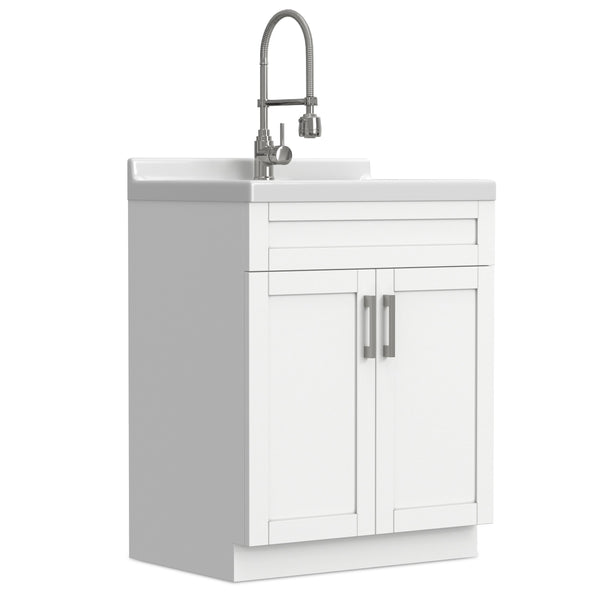 English Elm Murphy Beadboard Laundry Sink Cabinet with Deep Abs Basin and Chrome Faucet Included B136P427214