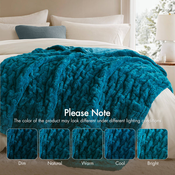 JLA Home Madison Park - Throw Luxurious Ruched Faux Fur Throw with Plush Faux Mink Reverse, Machine Washable, OEKO‑TEX Certified Teal MP50-3093