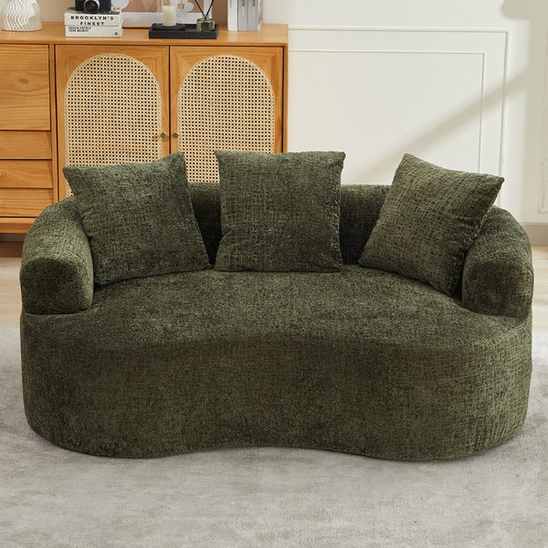 English Elm Curved Chenille Loveseat with Memory Foam Deep Seat and Three Pillows for Compact Living Olive Green W2915P370966