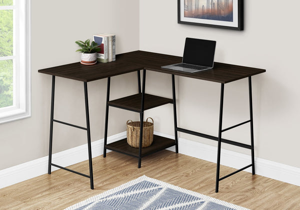 English Elm Computer Desk with 3-Tier Storage Shelves, L-Shaped Corner Workstation, Space-Saving Modern Design Espresso 50 L x 22 W x 4 H B2710P221280