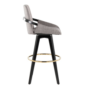 English Elm Fixed-height Swivel Barstools Upholstered Grey Fabric Black Wood Legs Kitchen Set of 2 B202S01891