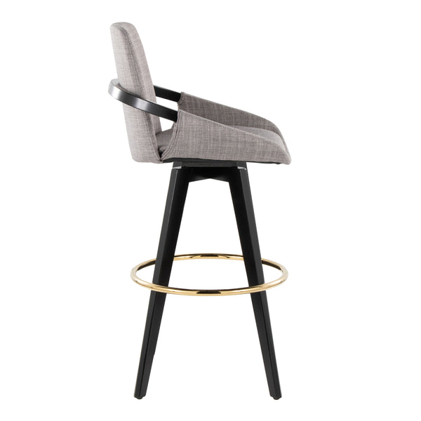 English Elm Fixed-height Swivel Barstools Upholstered Grey Fabric Black Wood Legs Kitchen Set of 2 B202S01891