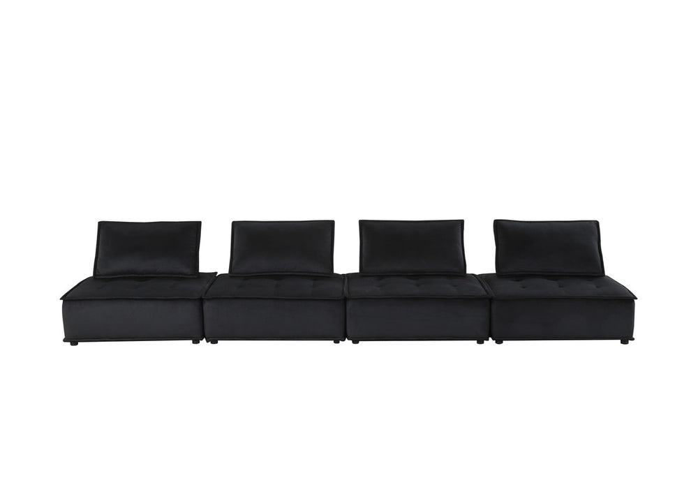 English Elm Aveline Velvet Tufted Modular Sofa Four Seat Low Profile Living Room Sectional Black B2749S00020