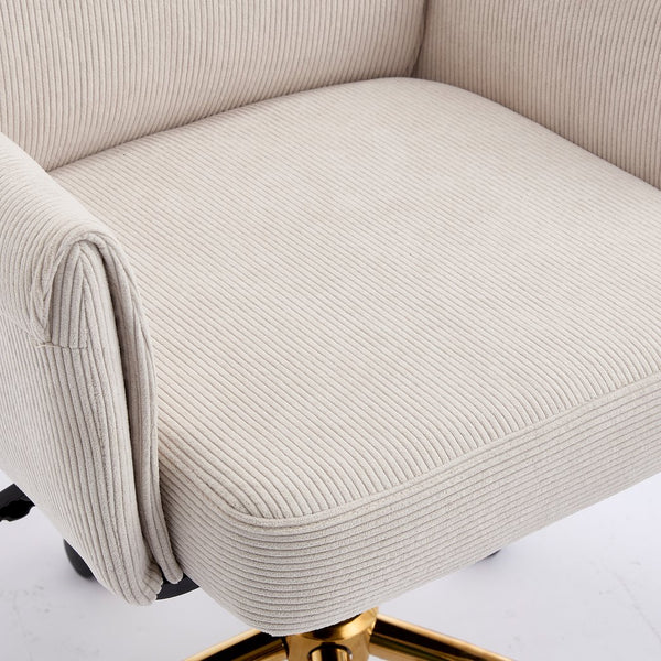 English Elm Mid-back Striped Fabric Office Chair with Gold Base Ergonomic Memory Foam Lumbar White W2311P420440