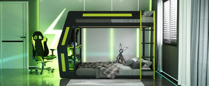 English Elm Full-size Gaming Loft Bed with Integrated Rgb Desk Usb Ports and Esports Frame Green LT000239AAG