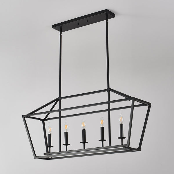English Elm 7-light Industrial Matte Black Linear Pendant for Kitchen Island or Dining Room W5008P465026