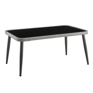 English Elm Portofino Outdoor 4-Pc Conversation Set with Removable Waterproof Cushions, Tempered Glass Top Cream+Grey B365P397658