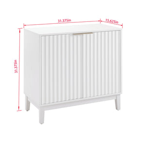 English Elm 2 Door Storage Cabinet with Fluted Fronts and Brass Handles, Mid-Century Accent Console for Entryway White W914P292864