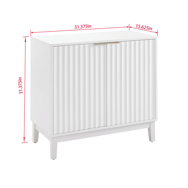 English Elm 2 Door Storage Cabinet with Fluted Fronts and Brass Handles, Mid-Century Accent Console for Entryway White W914P292864